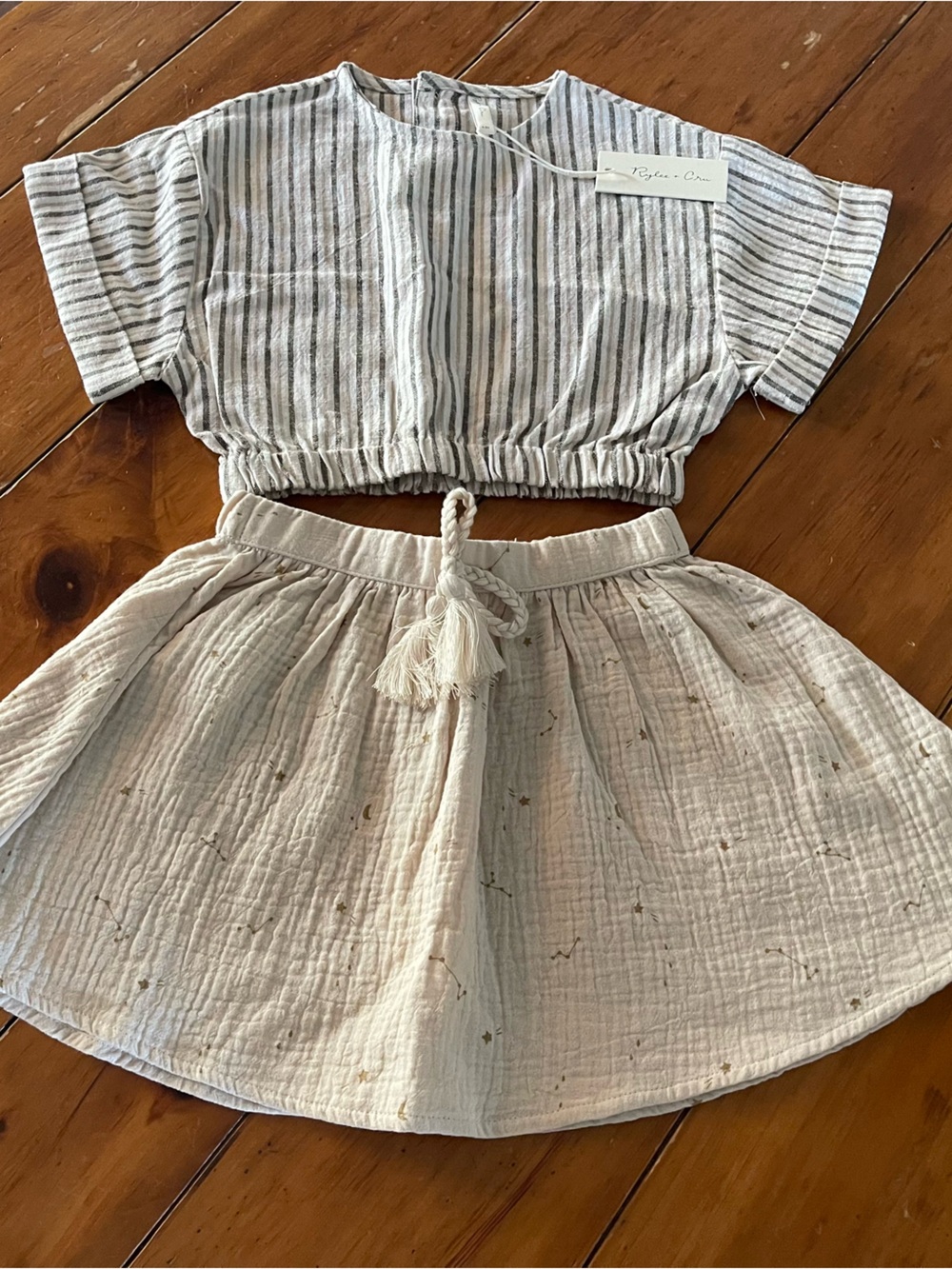 Rylee + Cru bone Cream and Black Striped Linen Top with skirt